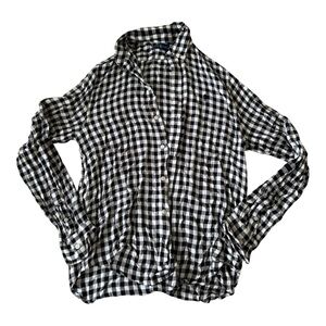 Ralph Lauren Gingham Plaid Viscose Soft Flannel Buttom Down Long Sleeve